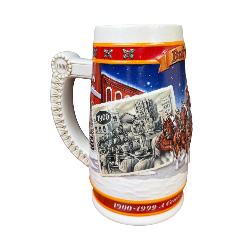 Budweiser Holiday Stein 1999 A Century of Holiday Tradition Ceramic Mug COA